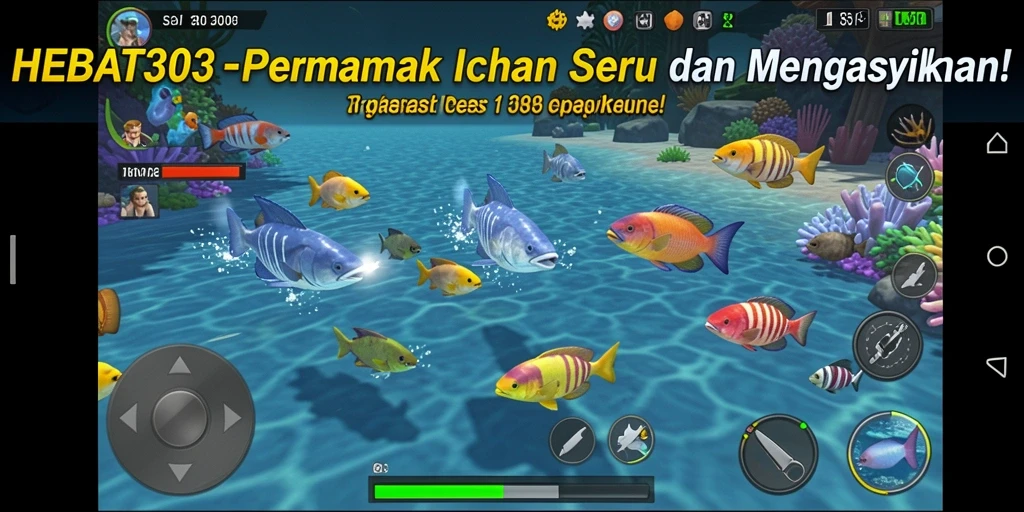 Tampilan gameplay HEBAT303 dengan berbagai ikan yang menantang untuk dibidik.