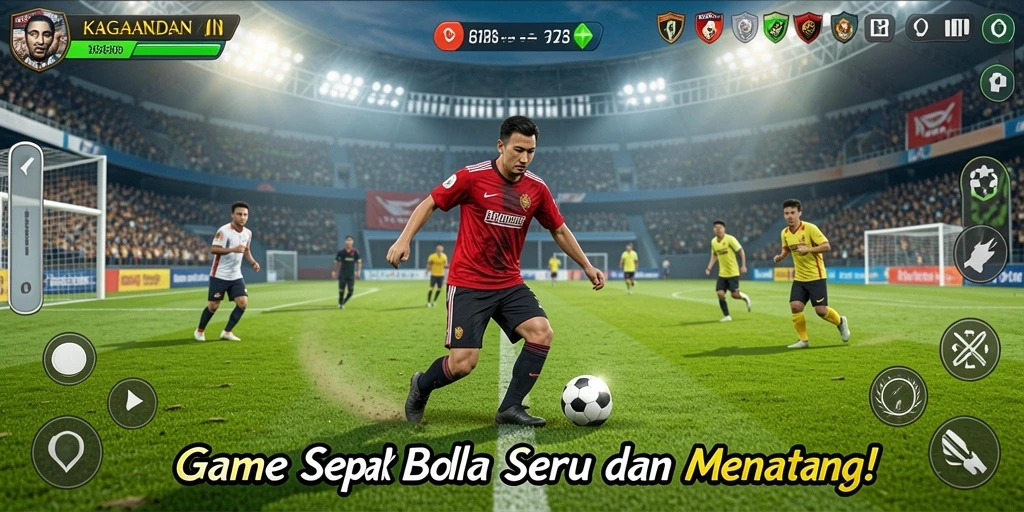 Tampilan gameplay seru di KAGANDAN dengan aksi sepak bola yang mendebarkan.