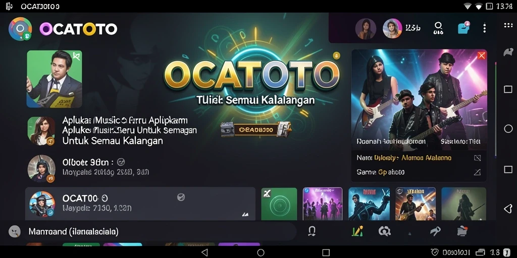 Tampilan gameplay OCATOTO menampilkan alat musik dan lagu yang beragam.