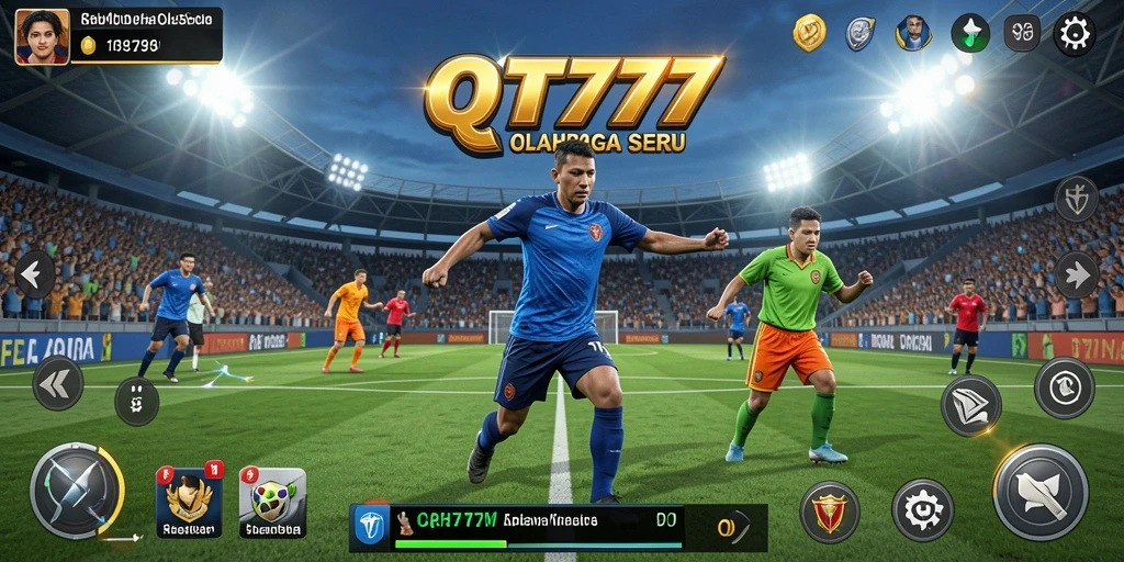Tangkapan layar dari gameplay QT777 yang menggambarkan aksi olahraga yang seru.